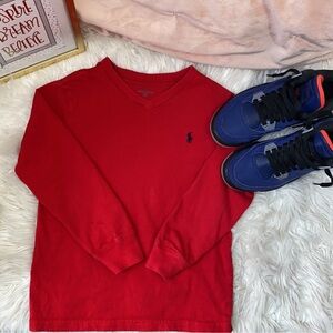 POLO RALPH LAUREN- red boys long sleeve tee. Blue logo. Size:6. Great condition